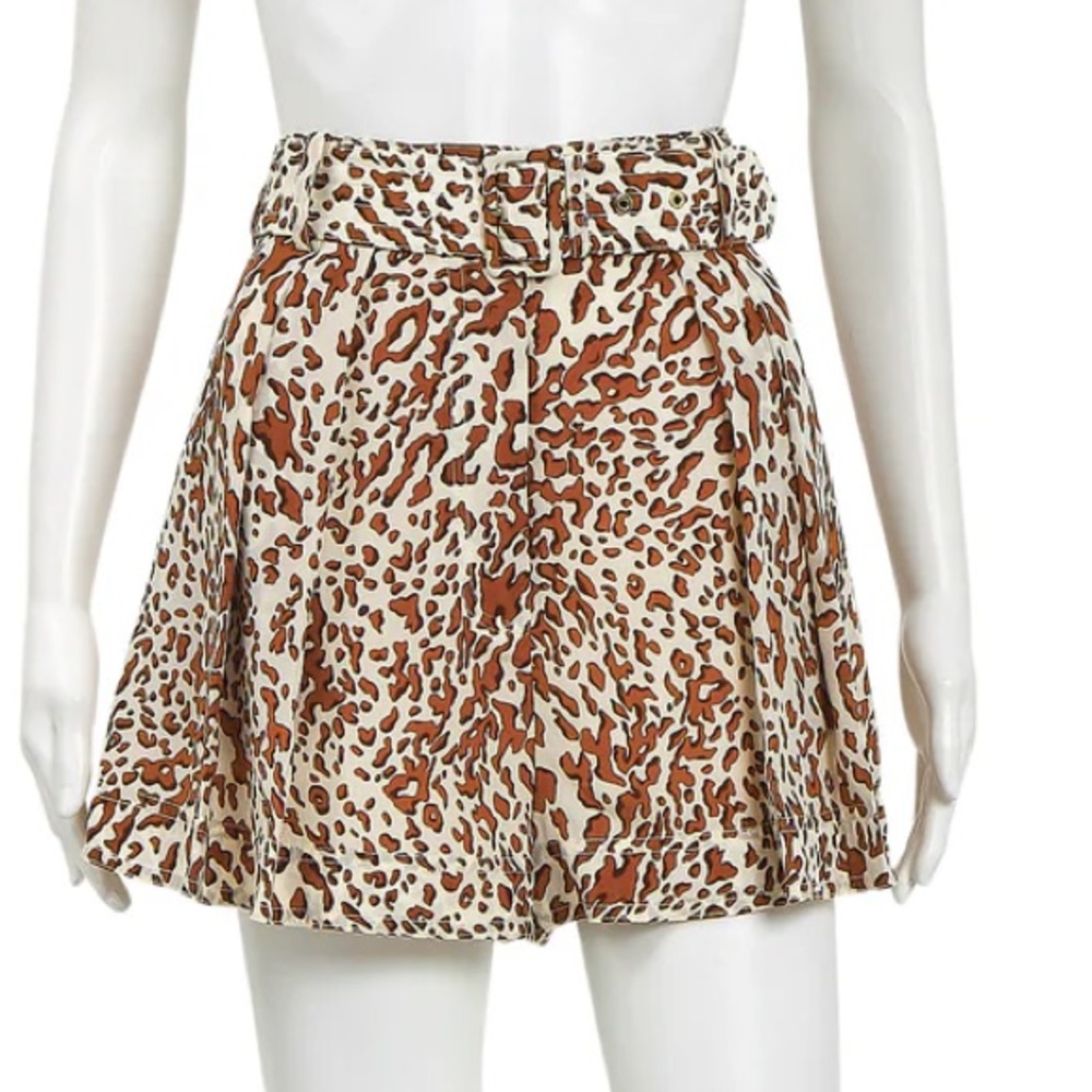 Zimmermann Silk Cheetah print shorts with belt